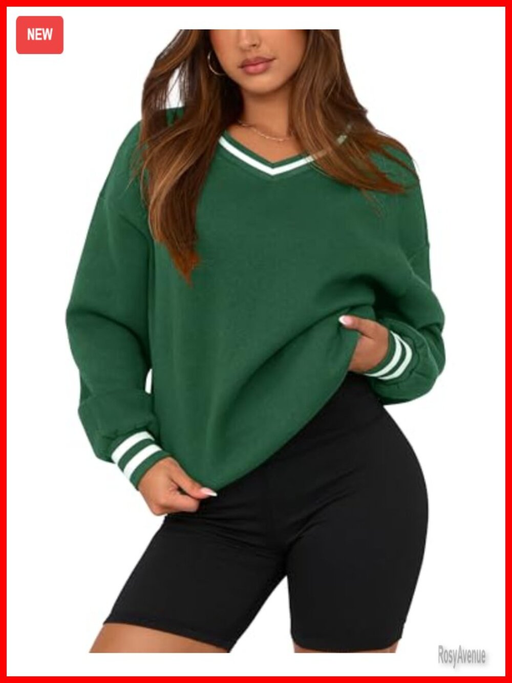 V Neck Oversized Color Block Sweatshirt Drop Shoulder Cotton Polyester
